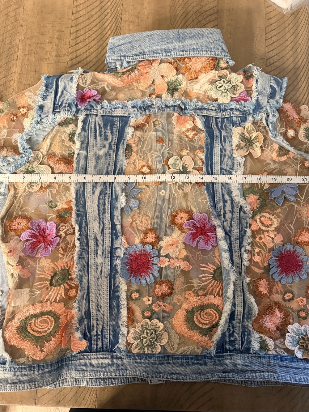 Adore Floral Mesh Denim Jacket 🌸 Statement Embroidered Boutique Jacket - Picture 12 of 14